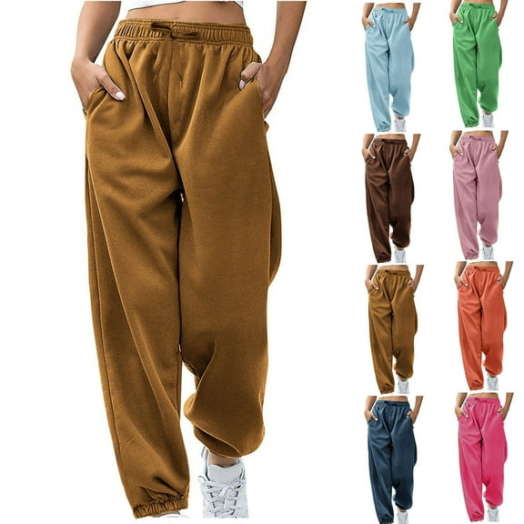 Dxzfnsa Women's Baggy Wide Leg Pants Casual Drawstring Elastic Waisted Contrast Color Workout Y2K Track Pants Wide Leg Pants Woman(Brown,S-2XL)