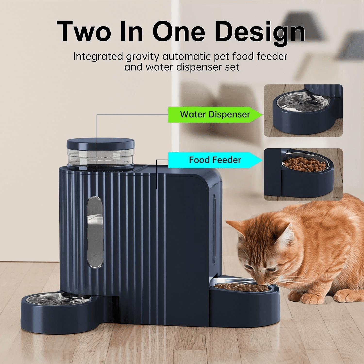 Nomipaw Cat Dog Feeder and Waterer Automatic Gravity Feeding - Two-in-One - 0.8 Gallon Each - Blue