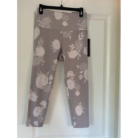 Kay Unger Women's Leggings Stretch Yoga Pants Grey Floral Size L $58