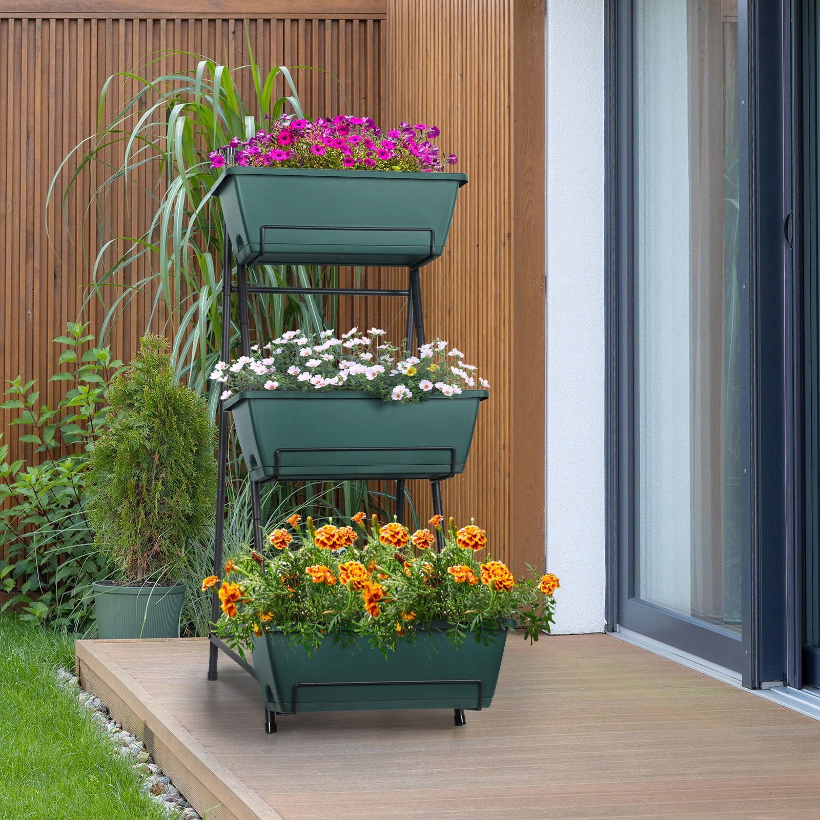 3-Tier Vertical Raised Garden Bed, Planter with Drainage Holes & Removable Tray for Patio, Balcony & Porch