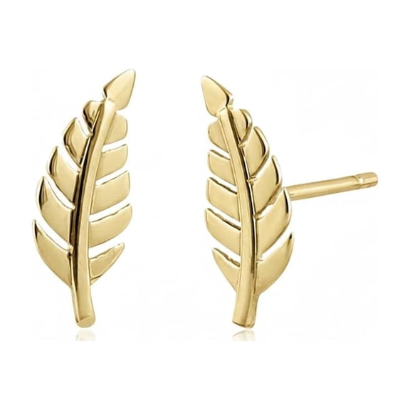 Vinali 14K Solid Gold Small Feather Stud Earrings