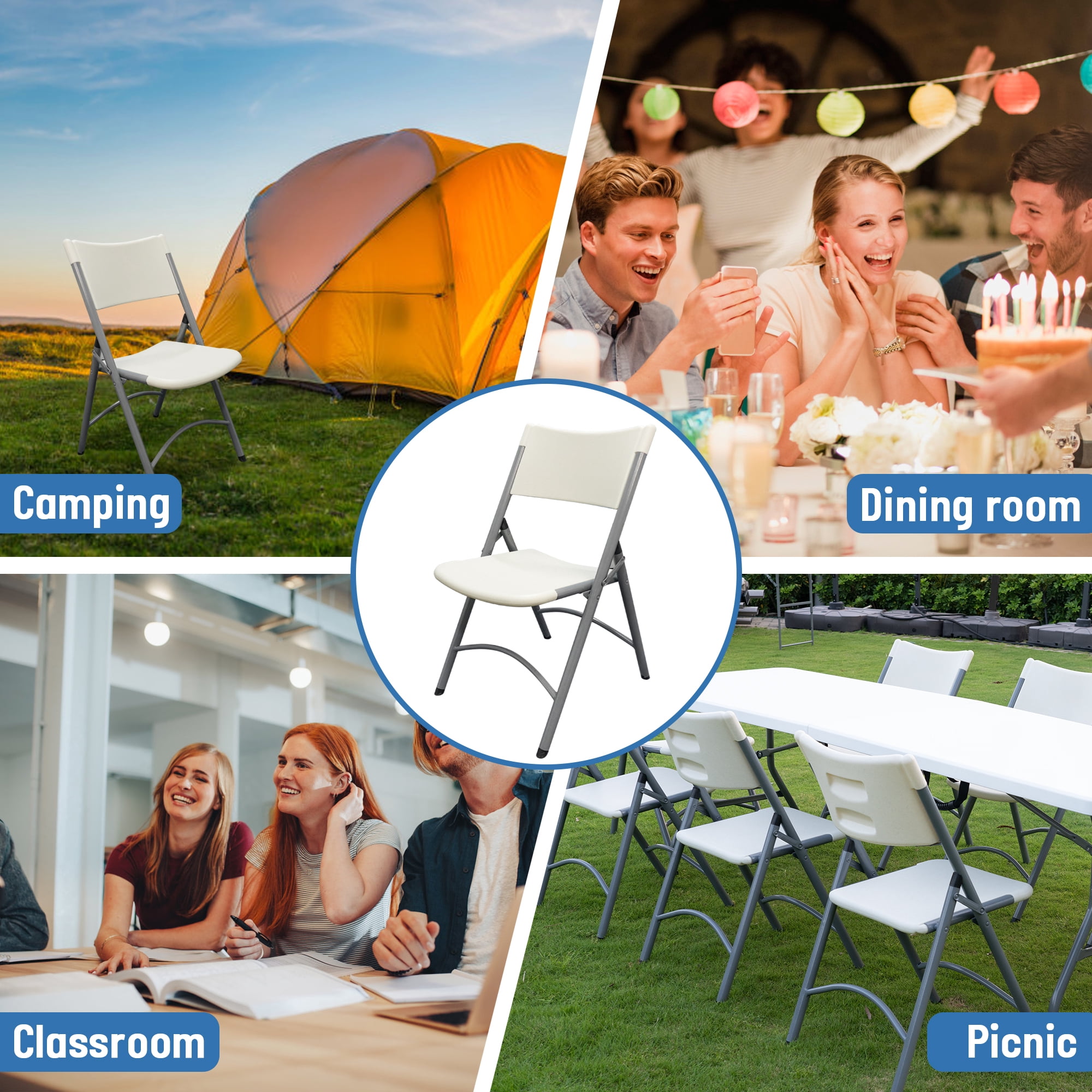 Sumkea Banquet Folding Chairs for Indoor & Outdoor, Plastic, Set of 4 - White