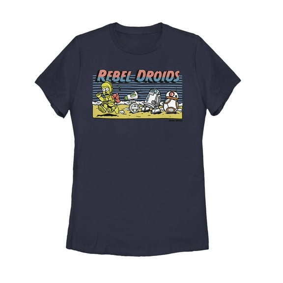 Women's Star Wars: The Rise of Skywalker Rebel Droids Cartoon  Graphic Tee Navy Blue 2X Large