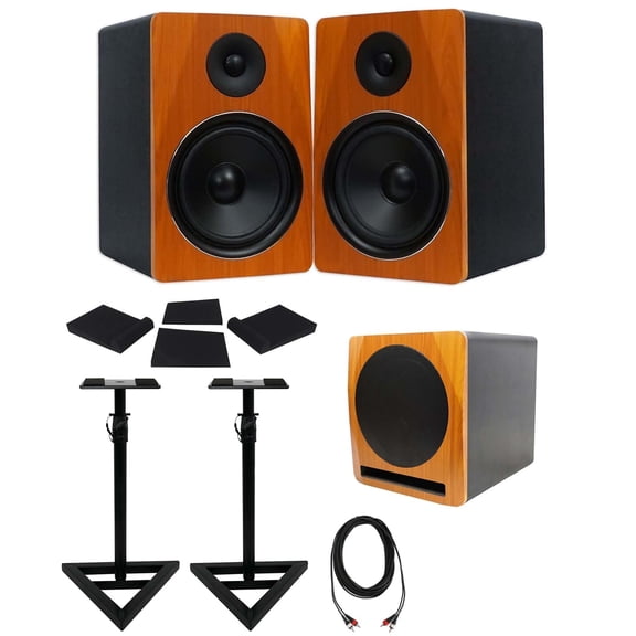 Rockville APM10C Bundle: 10" 400-Watt Powered/Active Studio Subwoofer Pro Reference Sub, APM8C 8" 2-Way 500-Watt Active/Powered USB Studio Monitor Speakers Pair, RRS263M Foam Isolation Pads