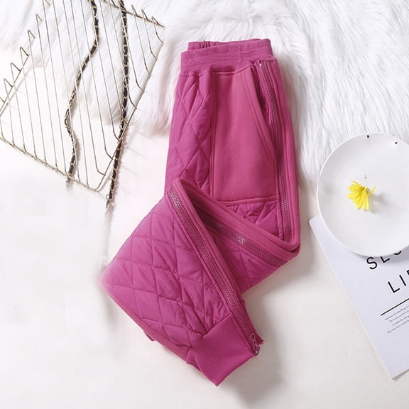 AOOCHASLIY Valentine's Day Women Pants Women's Winter Loose Pockets with Zippered High Waisted Plush and Thick Insulation Cotton Pants