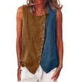 thumbnail image 2 of Women Spring Summer Color Block Cotton Linen Vest Casual Comfortable Top, 2 of 9