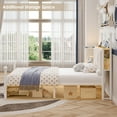 thumbnail image 4 of Homfa Twin Size Canopy Bed Frame, 1 Big Drawer Storage Platform Bed, Button Tufted Upholstered Headboard with Charging Station, Off-white, 4 of 5