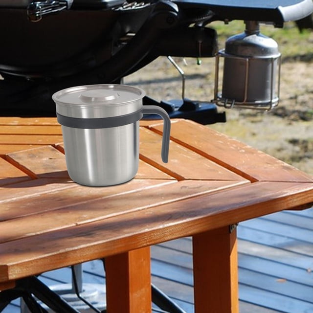 Taza de camping de acero inoxidable portátil con tapa Taza de café Drinkware Durable 448ml Taza de agua Taza de café para picnic Mochilero Viajes al Negro DYNWAVEMX Taza Senderismo