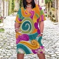 thumbnail image 2 of Vibrant Swirling Floral Psychedelic Design Summer Sundress for Curve Women Casual Pattern Plus Size V Neck Short Sleeve Loose Fit Oversize Dresses, 2 of 5