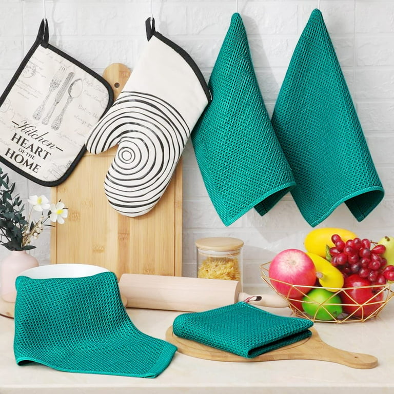 Smiry 100% Cotton Waffle Weave Kitchen Dish Cloths, Ultra Soft Absorbent  Quick Drying Dish Towels, 12x12 Inches, 6-Pack, Teal