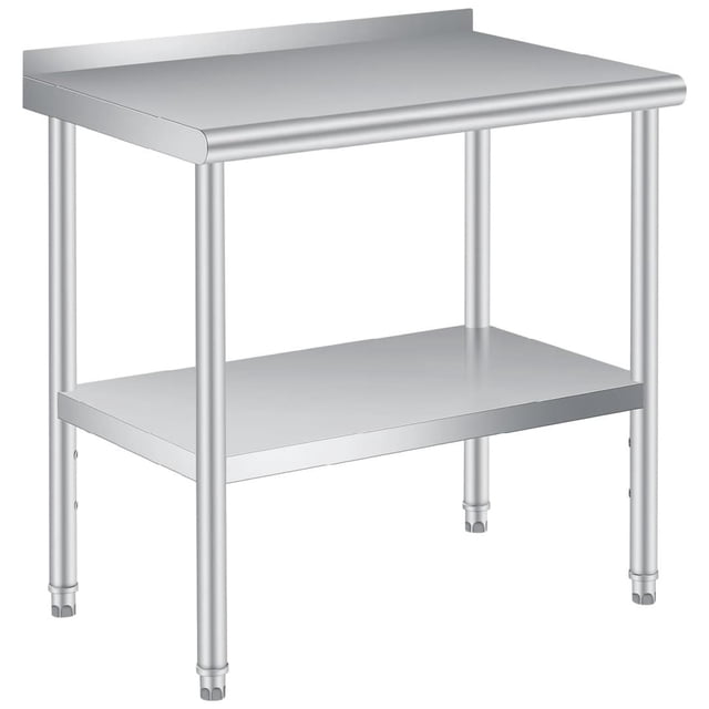 Ourlova 30x24 Inches Stainless Steel Prep Table with Backsplash Commercial Heavy Duty Work Table Adjustable Under Shelf for Kitchen Restaurant Business
