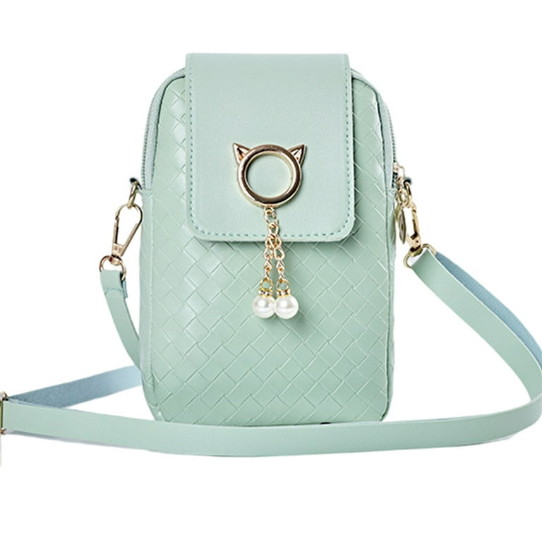 Crossbody Sling Bag for Women Girl Mini Cell Phone Shoulder Pouch PU  Leather Wallet-Light Green