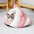 thumbnail image 3 of Nido para mascotas de peluche rosa y blanco con forma de conejo, saco de dormir semicerrado cálido para invierno, casa nido triangular para gatos de 38 x 45 x 25 cm/14,96 x 17,72 x 9,84, 3 of 5