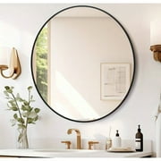 Round Mirror, 30 Inch Circle Mirror, HD Round Bathroom Mirror For Over Sink, Big Matte Black Metal Framed Wall MirrorVanity, Living Room, Easy To Install Home Decor