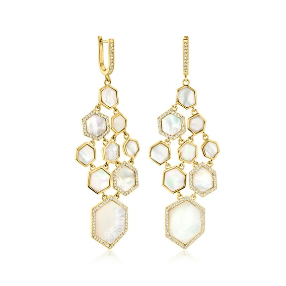 Ross-Simons Mother-Of-Pearl and 3.60 ct. t.w. White Topaz Chandelier Earrings in 18kt Gold Over Sterling, Women's, Adult