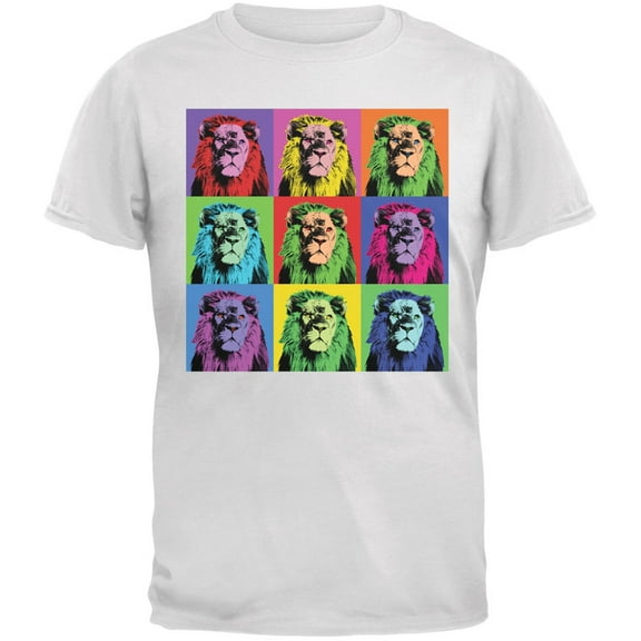Lion Pop Art Repeating Squares White Adult T-Shirt - Medium