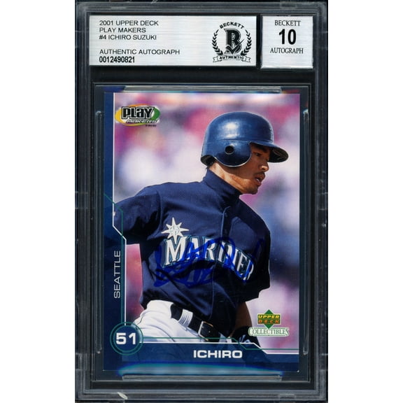 Collectible Ichiro Suzuki Autographed 2001 Upper Deck Play Makers Rookie Card #4 Seattle Mariners Auto Grade 10 Beckett BAS #12490821