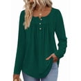 thumbnail image 2 of Camisas de Larga para Mujer, Conjuntos de Otoño, Cuello Redondo, Túnicas Casuales, Blusas de Moda, Ropa de Moda. Verde Oscuro M, 2 of 6