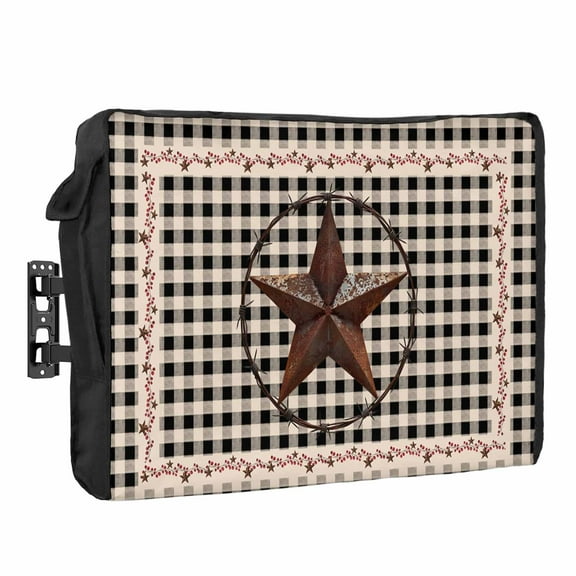 Outdoor TV Cover 80 to 85 Inches, Retro Mottled Country Star Farmhouse Black Buffalo Plaid Waterproof TV Cover with Remote Control Pocket, Flat Screen TV Cover Protector for Outside TV