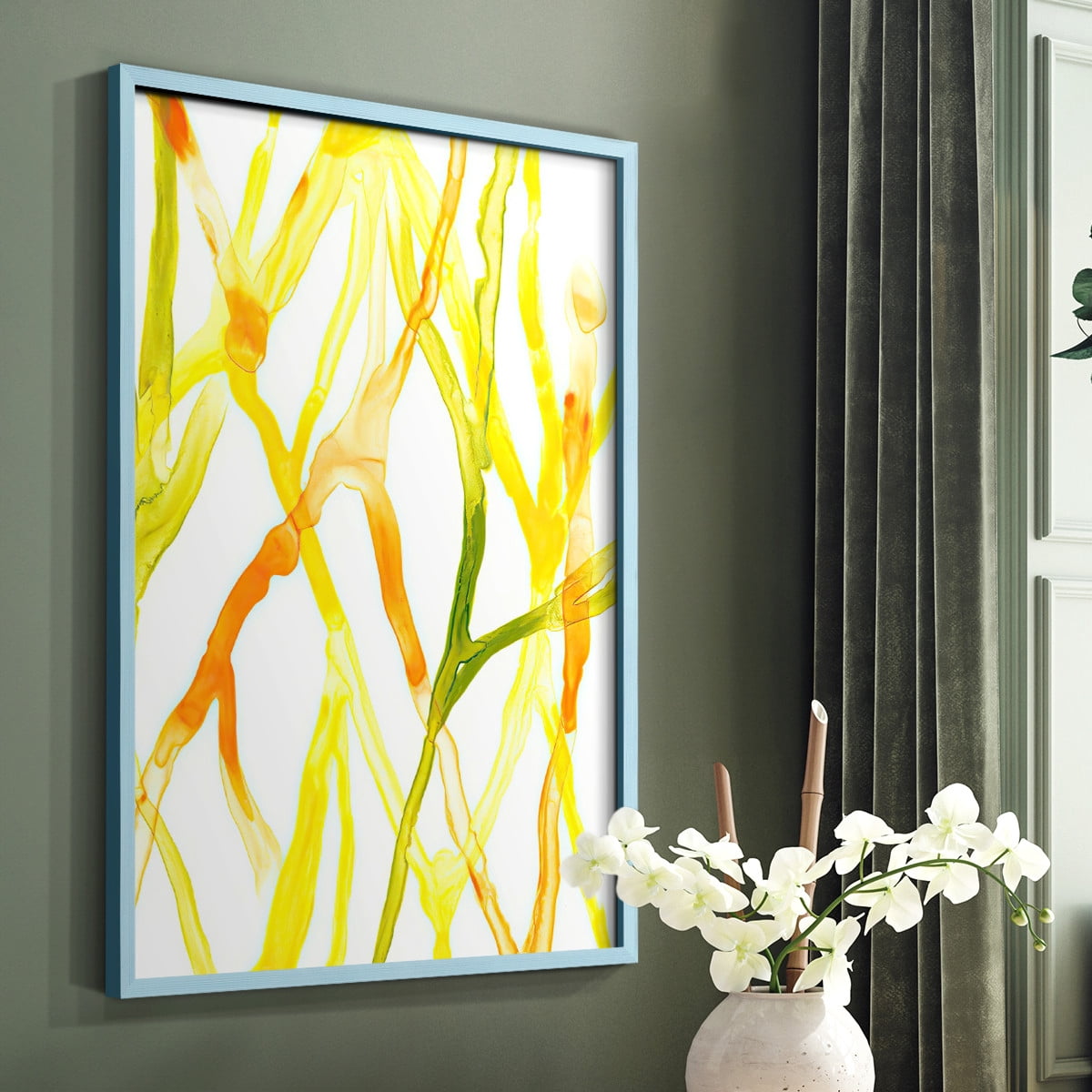 Runnel IV Framed Print in Blue Solid Wood Framed Print No Nail Hanging