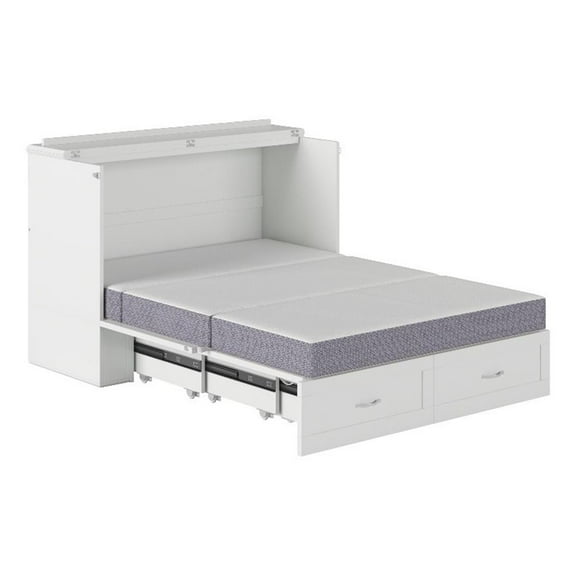 Pemberly Row Full Solid Wood Murphy Bed Chest with Built-In Charger in White