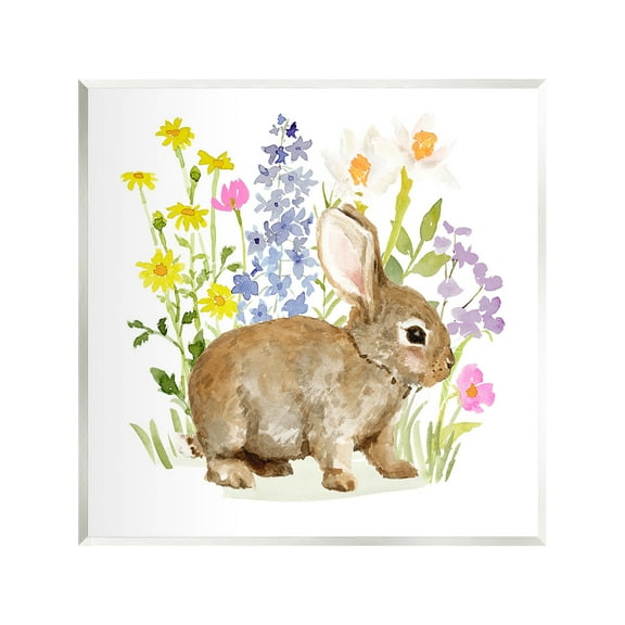 Stupell Industries Baby Bunny with Florals Animals & Insects Painting Unframed Art Print Wall Art, 12 x 12