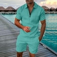 thumbnail image 2 of NAFUU Mens 2 Piece Outfits Men Casual Striped Two Piece Suit Zipper Short Sleeve Polo Shirts Drawstring Pocket Shorts Set Comfort Sports Suits, 2 of 6