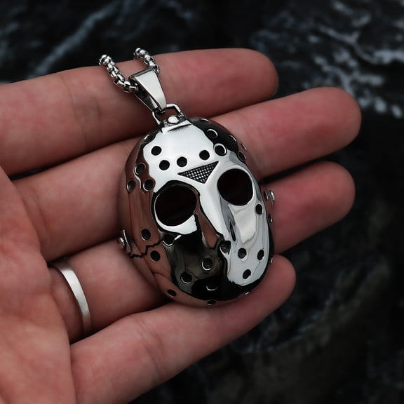 Vintage Stainless Steel Horror Theme Mask Pendant Necklace Halloween Party Clavicle Jewelry