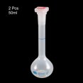 thumbnail image 2 of Frasco de medición volumétrica de plástico claro de cuello largo de 50 ml, 2 piezas, resistente al calor para laboratorio, 2 of 3