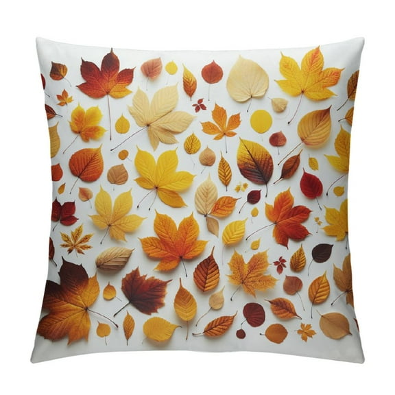 JRXY Fallen Leaves Pillow Covers 18x18 Set of 2 Autumn Maple Leaf Print Throw Pillows Orange Yellow Floral Decorative Pillowcase Square Cushion Cover for Couch Sofa Bed 12x12in