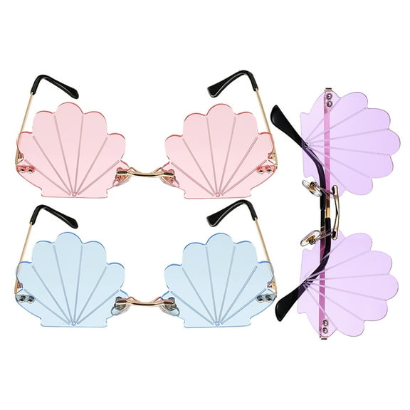 Homoyoyo 3-Pack Rimless Seashell Sunglasses for Men and Women, UV Outdoor Eyewear, Stylish Shades