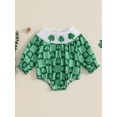 thumbnail image 2 of Suealasg Baby Girls Smocked Romper Flying Sleeve Round Neck Shamrock Print Bubble Bodysuit Infant Newborn Spring One Piece Clothes, 2 of 7