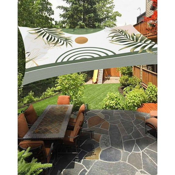 Sun Shade Sail 14x18Ft Boho Abstract Geometric Lines Sage Green Plant Leaves Uv Block Sunshade Canopy Outdoor Shade Cover Rectangle Shade Cloth For Patio Garden Yard Deck Pergola