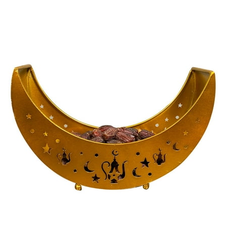 

Eid Mubarak Moon/Star Serving Tray Tableware Dessert Food Storage Container Ramadan Wrought Iron Tray for Home Decor Stars And Moon Painted Gold
