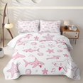 thumbnail image 2 of Manfei Ocean Shark Quilt King, Kawaii Seashell Starfish King Coverlet Set, Pink White, 3-Piece, 1 Bedspread and 2 Pillowcases, 2 of 7