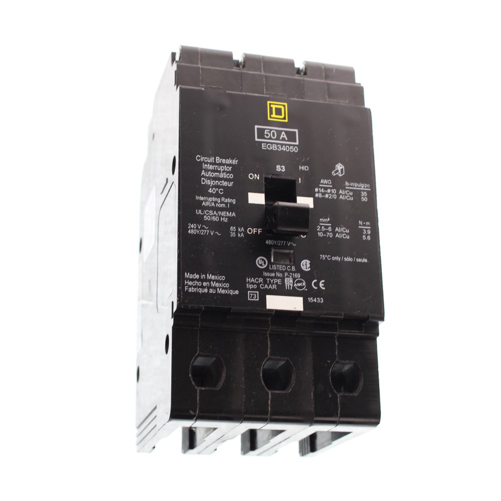 Square D EGB34050 Circuit Breaker, 480/277Volt, 3Pole, 50Amp, 35kAIC