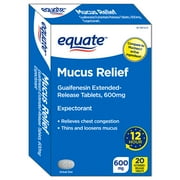 Equate 12 Hour Mucus ER Guaifenesin Extended-Release Tablets, 600 mg, 20 Count, Compare to Mucinex® Active Ingredient