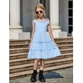 thumbnail image 4 of Arshiner Girls Summer Dress Tween Boho Casual Bowknot Strap Sleeveless Swing Flowy Ruffle Tiered Sundresses with Pockets, 4 of 9
