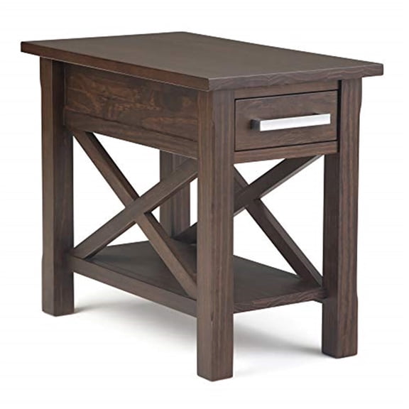 Simpli Home Kitchener 14 inch Wide Solid Wood Contemporary Narrow Side Table in Warm Walnut Brown