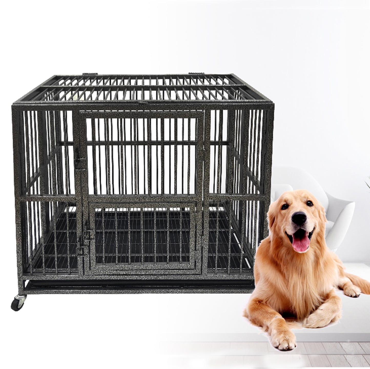 49‘’ Heavy Duty Folding Dog Crate Three Door Double Latches 360