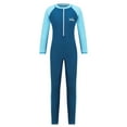 thumbnail image 1 of RUNQHUI Unisex Kids Full Body Swimwear Long Sleeve Color Contrast Patchwork Sport Swimsuit Rash Guard Sky Blue XXL, 1 of 6