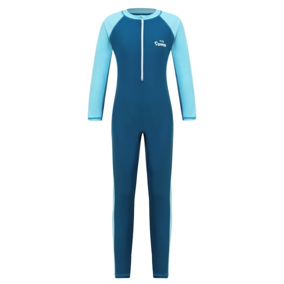 zdhoor Girls/Boys Full Body Jumpsuit Swimsuit Rash Guard UPF 50  Kids Long Sleeve Swimwear Bathing Sky Blue XXL