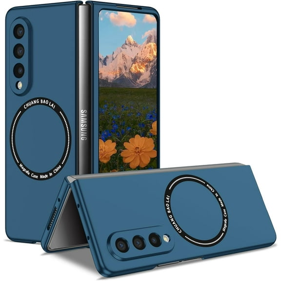 Magnetic Phone Case for Samsung Galaxy Z Fold3 5G Compatible with Magsafe, Military-Grade Shockproof Case with Built-in Magnet Circle for Samsung Galaxy Z Fold 3, MS Navy Blue