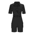 thumbnail image 5 of RMGVDSD Women's Fashion Casual Shirt Tie Up Short Sleeved Shorts Solid Color Two Piece Set Women Beach 2 Piece Outfits, 5 of 9