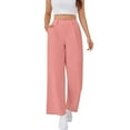 thumbnail image 3 of Women's Wide Leg Stretchy Work Pants, High Waisted Pull On Elastic Waist Slacks with Side Pockets, Office Casual Trousers for Professional Wear, Business Casual and Daily Comfort Pink L, 3 of 9