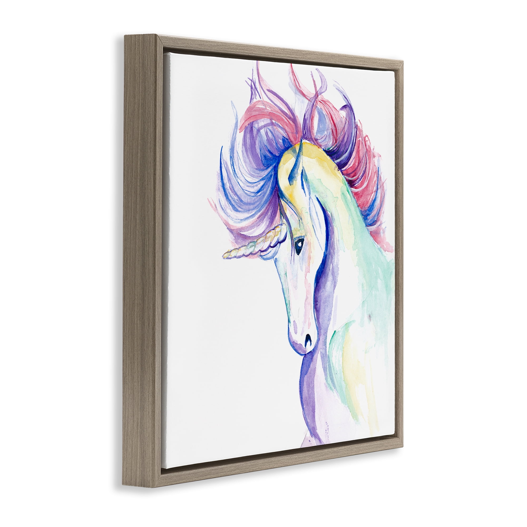 Stupell Industries Windblown Mane Unicorn Fantasy & Sci-Fi Painting Brown Floater Framed Canvas Art Print Wall Art, 25 x 25