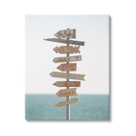 Stupell Industries Nautical Beach Direction Sign Coastal Photography Gallery Wrapped Canvas Print Wall Art