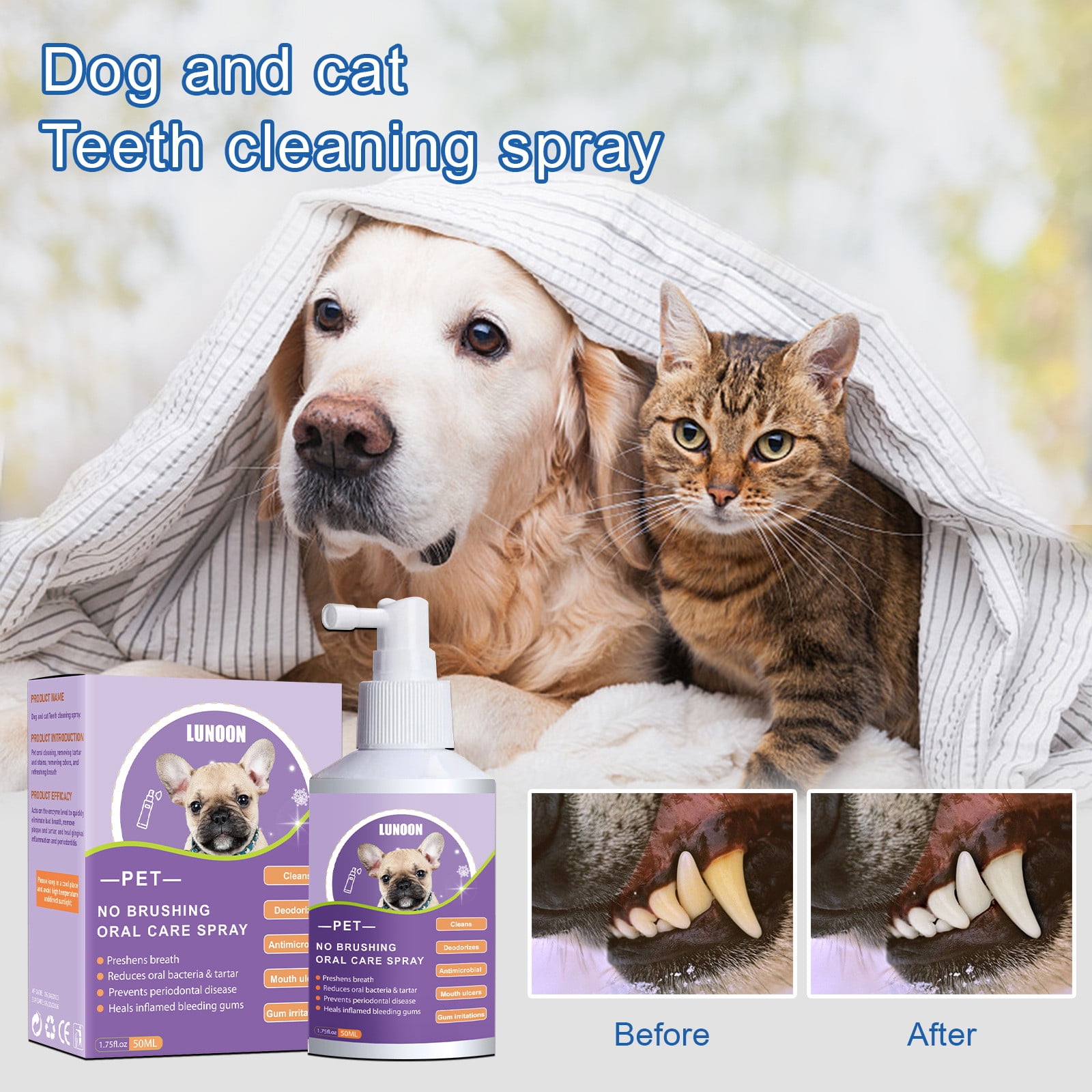 EGNMCR Pet Nursing Supplies Pet Cleaning Dog Teeth Cleaning Spray To Eliminated Bad Breath No Need To Brush Teeth For Tartar And Plaque 50ML Oral spray Walmart