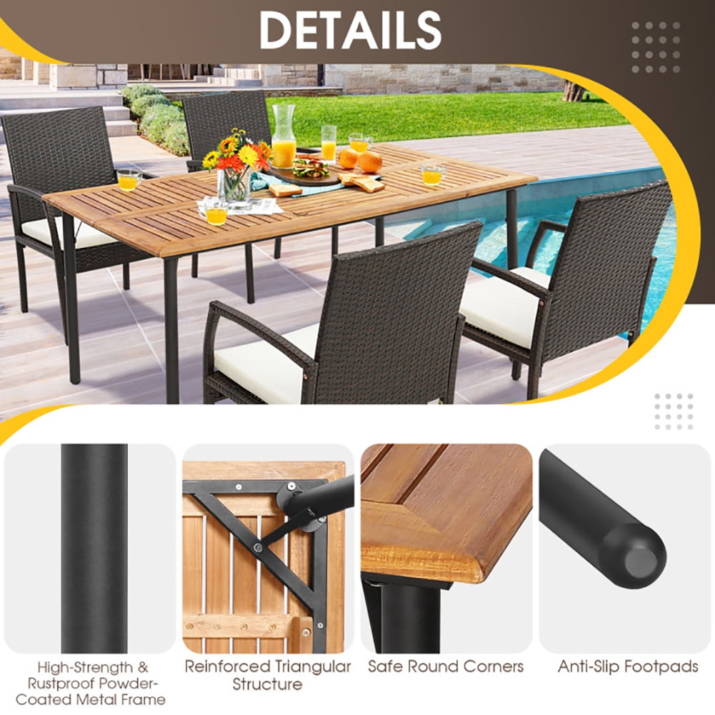 Aimee Lii Patio Acacia Wood Dining Table with Umbrella Hole and Metal Legs, Outdoor Patio Furniture