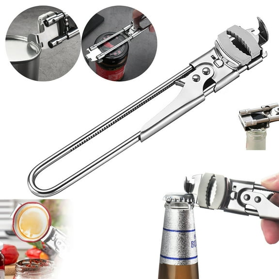 Adjustable Stainless Steel Jar Opener,2026 Adjustable Bottle Opener Multifunctional Stainless Steel Can Opener, Jar Lid Opener for Weak Hands, Jar Lid Gripper Bottle Opener Kitchen Accessories